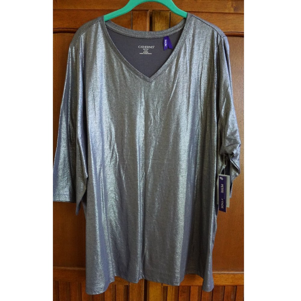 Catherines Silver Petite 3/4 Tee NWT